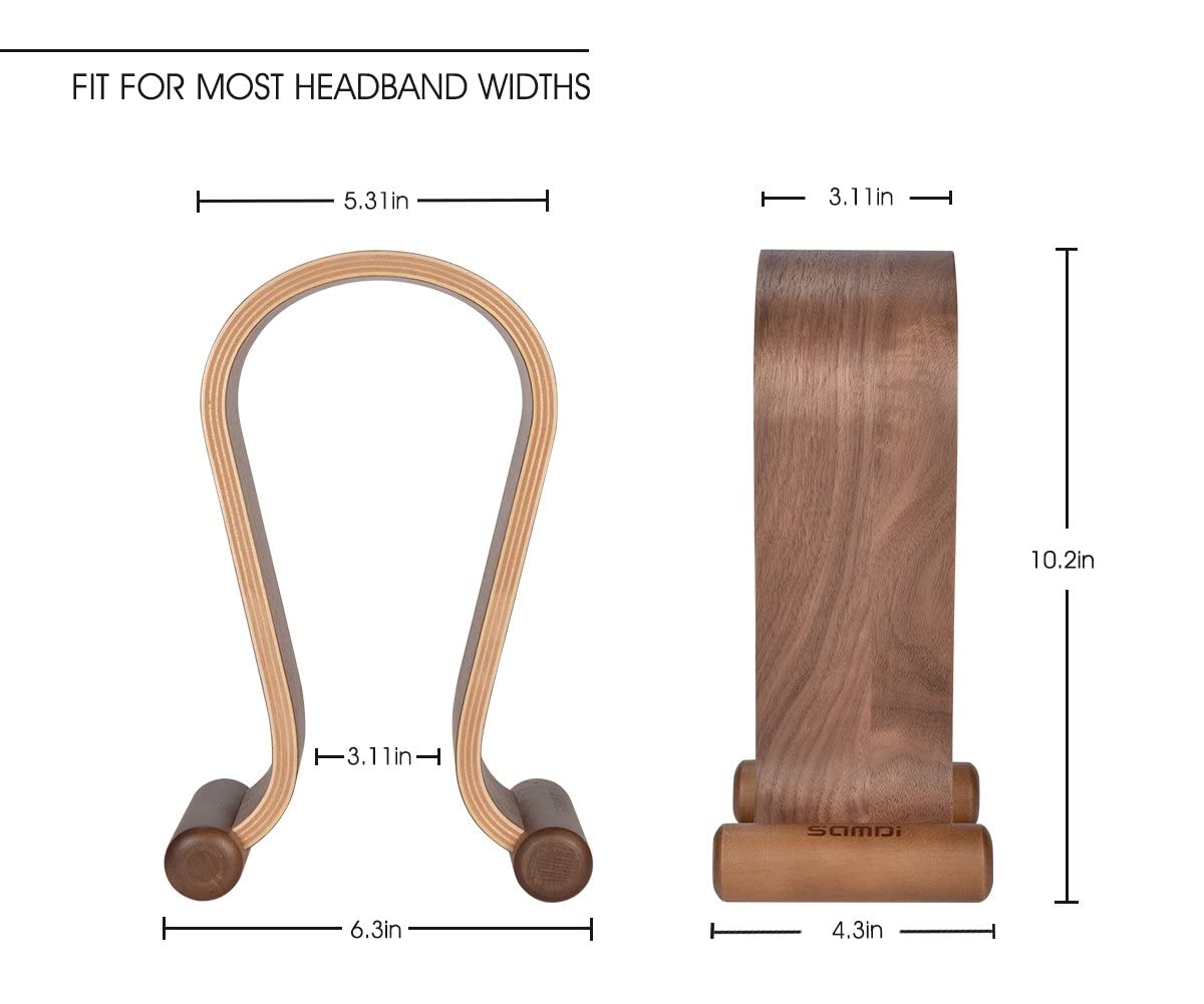SAMDI Wood Headphone Stand, Headphones Hanger Holder Mount Omega Compatible for Sony, Bose, Shure, Jabra, JBL, AKG Gaming Headphones Display et. SAMDI