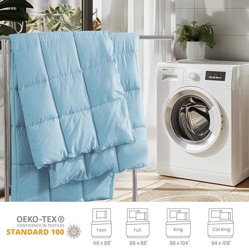 Peace nest Twin Size Goose Feather Fiber and Down Comforter Fluffy Duvet Insert All Season Hotel Luxury Bedding Comforters Soft Medium Warmth 68x88 Inches Blue Peace nest