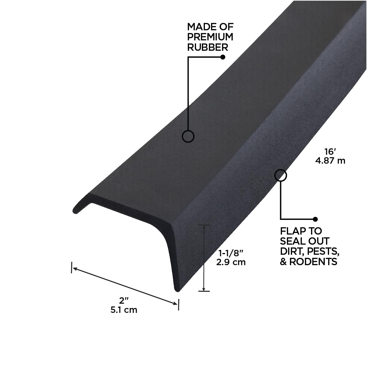 M-D Building Products 03749 16 ft. Black Rubber Garage Door Bottom Seal M-D Building Products