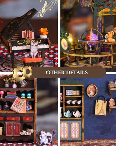 Merrifete Steampunk Train Station DIY Miniature House Kit – Victorian Fantasy Railtrack Phantom City Dollhouse Kit – Wood 3D Puzzles Tiny House Book Nook Christmas Halloween Birthday