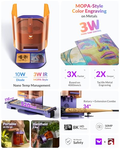 WECREAT Lumos Dual (3W IR+10W Diode) Laser Engraver with 20.5" Extension, 4000mm/s Speed, 8K Precision, Laser Engraving Machine for Batch Engraving Jewelry, Colorful Metal, Wood Leather Craft DIY Fair WECREAT