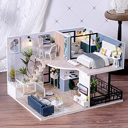 CUTEBEE DIY Dollhouse Miniature with Furniture, DIY Wooden Dollhouse Kit Plus Dust Proof and Music Movement, Creative Room for Valentine's Day Gift Idea(Cozy Time) CUTEBEE