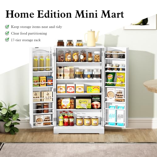 HOLTICO 41'' Freestanding Pantry Cabinet, Kitchen Pantry Storage Cabinet with Doors and Adjustable Shelves, Food Pantry Cabinet for Kitchen, Dining Room, Living Room and Garage,Snow White HOLTICO