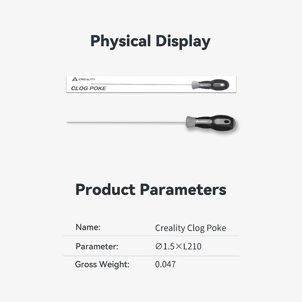 Creality Clog Poke, 3D Printer Nozzle Cleaning Kit for 1.75mm Filament Nozzles Φ1.5mm Needle with Arrow Tip Clean More Thoroughly, 210mm Prolong&Hight Hardness Cleaning Hotend Without Disassembly Creality