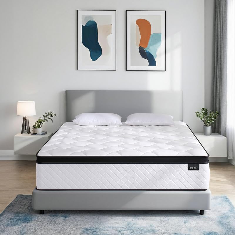 DEHIJU Queen Size Mattress, 10 Inch Hybrid Memory Foam Queen Mattress in a Box with Individual Pocket Spring for Motion Isolation & Pressure Relief, Medium Firm, CertiPUR-US DEHIJU