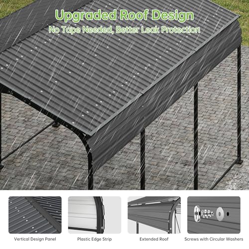 10x15FT Metal Carport, Heavy Duty Frame with Updated Galvanized Steel Roof, Enhanced Base, Outdoor Garage Car Storage Shelter for Cars, Boats, Tools, Party Real Relax