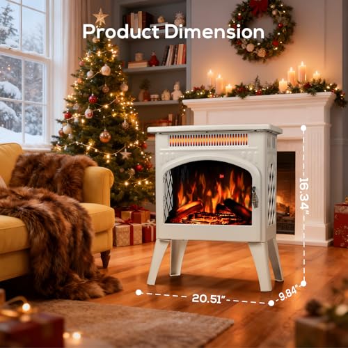 ZAFRO 21" Freestanding Electric Fireplace with Remote, Fireplace Space Heater with Adjustable Flame Color and Brightness, Thermostat/Sleep Mode/Overheat Protection for Bedroom, Living Room(Beige) ZAFRO