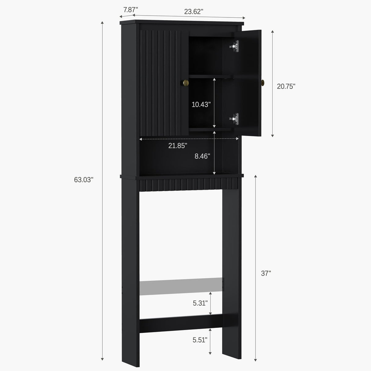 Baztin Over The Toilet Storage Cabinet, Over The Toilet Storage with Fluted Door Over The Toilet Cabinet with Adjustable Shelf Above The Toilet Storage Cabinet for Bathroom Organizer, Black Baztin