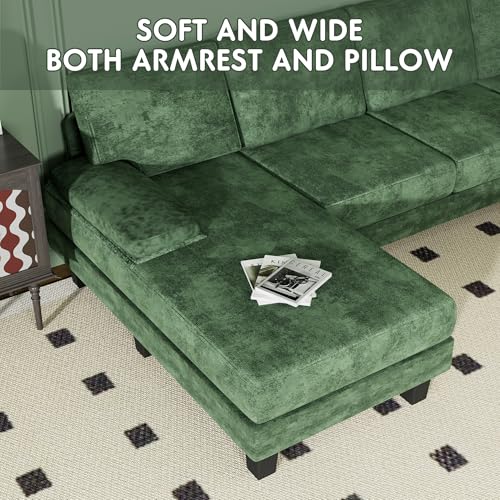 YESHOMY Convertible Sectional Sofa Couch with Soft Modern Cotton Chenille Fabric for Living Room, Oversized Seats with Comfortable Backrest, Green YESHOMY