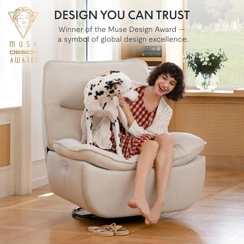 FLEXISPOT XR7 Power Swivel Recliner Chair for Adults, 41” Extra Wide Swivel Rocker Recliner, Power Rocking Glider with Side Pocket, 350 Lbs Capacity for Living Room Bedroom Gaming Room,White
