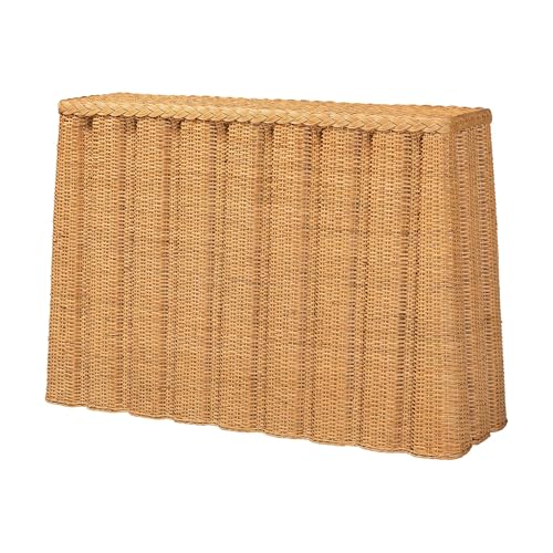 Bali & pari Andrea Natural Rattan Console Table - Handwoven Wicker Accent Table with Pleated Skirt, Boho Coastal Decor bali & pari
