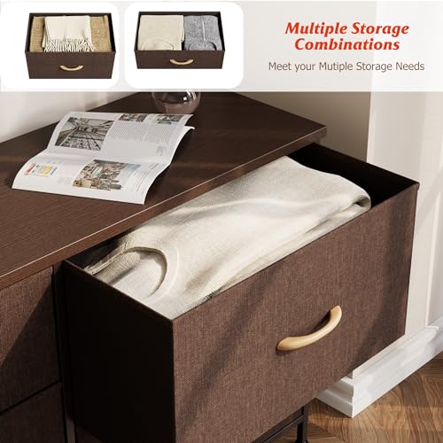 Nicehill Dresser for Bedroom with 5 Drawers, Storage Drawer Organizer, Wide Chest of Drawers for Closet, Clothes, Kids, Baby, TV Stand with Storage Drawers, Wood Board, Fabric Drawers(Brown) Nicehill