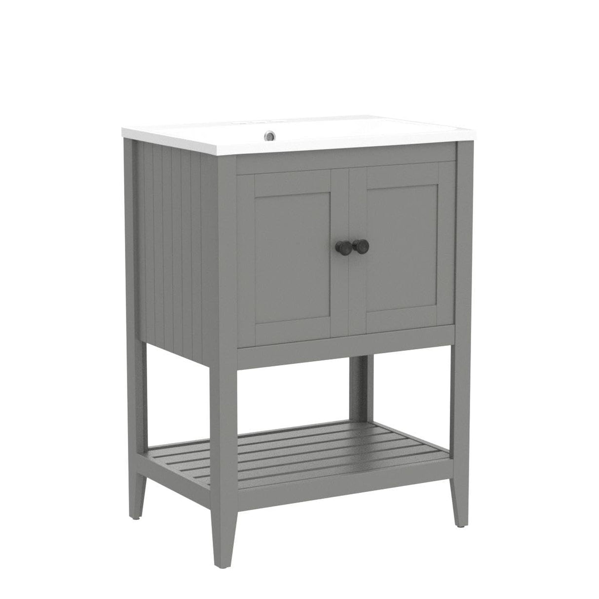 P PURLOVE 24 Inch Bathroom Vanity with Sink,Single Bathroom Vanities Cabinet with Doors and Open Shelf,Solid Wood Small Vanity with Sink,Gray P PURLOVE