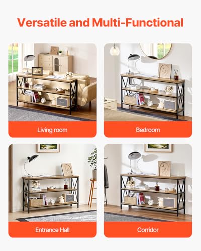 VEVOR Narrow Console Table, 55 Inch Entryway Table, 3-Tier Long Hallway Table, Sofa Table with Metal Frame, Console Tables for Entryway, Hallway, Living Room & Bedroom VEVOR