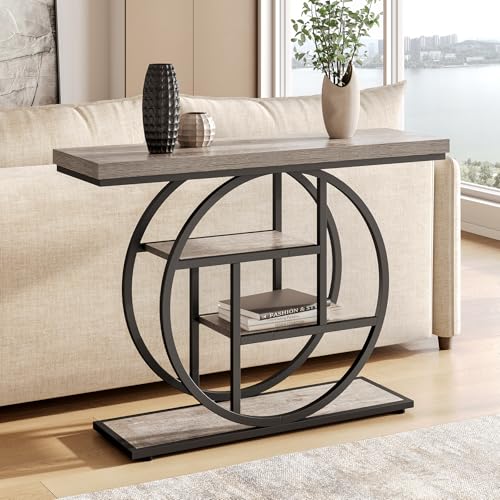 Little Tree Console Table, 4-Tier Entryway Table Behind Couch Table, 41.3-Inch Farmhouse Sofa Table for Living Room, Foyer Hallway Table for Entrance, Grey and Black LITTLE TREE