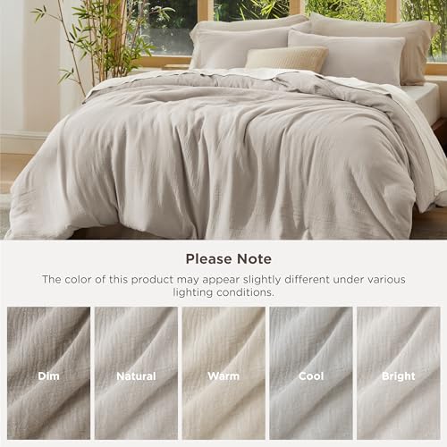 Bedsure Muslin Duvet Cover Queen Size - Cotton Blend Rayon Derived from Bamboo, Cooling Duvet Covet for Hot Sleepers - Ultra-Soft & Breathable Bedding Set for All Seasons(Oat Milk, 90"x90") Bedsure