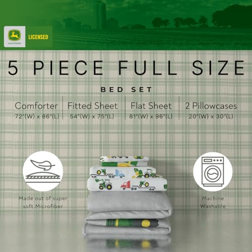 Franco Kids John Deere Farm Equipment Bedding 5 Piece Super Soft Comforter and Sheet Set, Full, (Officially Licensed Product) Franco