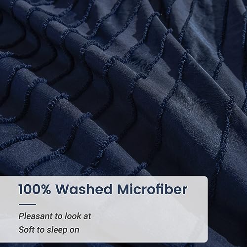 NEXHOME PRO Duvet Cover Full,Navy 3 Pieces Boho Tufted Duvet Cover Set, Soft and Lightweight 100% Washed Microfiber Comforter Cover Set for All Season(Navy Full, 80 x 90)-No Comforter NEXHOME PRO