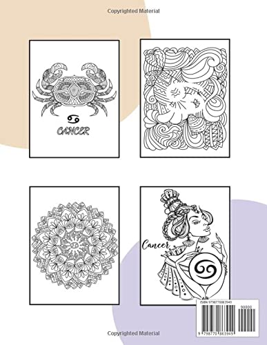 Cancer Coloring Book: Astrology Coloring Book for Cancer Zodiac Sign with Relaxing Designs Majosta