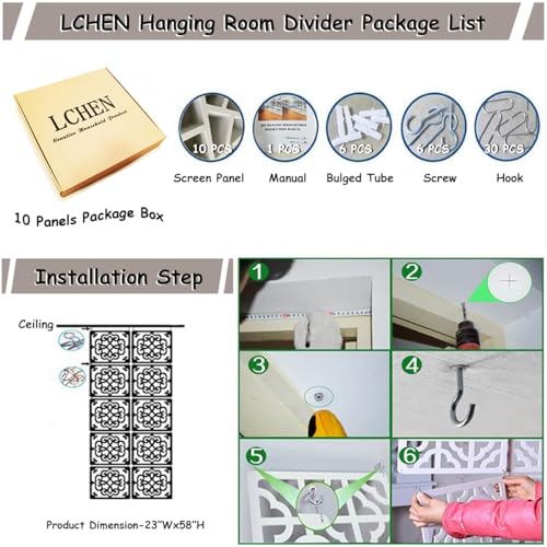 Lchen Hanging Room Divider,10 Pieces Wood-Plastic Hanging Panels 0.2“Thick Screen Panel for Living Room Bedroom Home Decoration(FY,11.4"X11.4") Lchen