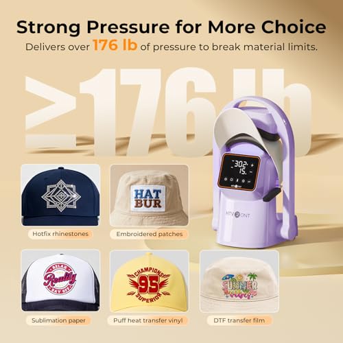 HTVRONT Auto Hat Press Machine - Hat Heat Press Machine with Precise Temp&Timer Control, Hat Heat Press Machine for Caps with 2 Platens, Compatible with DTF Film, Embroidery, Sublimation (Purple) HTVRONT
