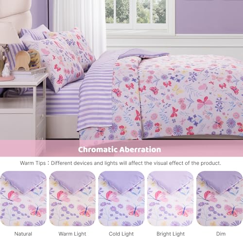Wink Deer Twin Comforter Set with Sheets for Girls-5 Pieces Twin Bedding Sets with Pink Comforter, Sheets, Pillowcase & Sham for Kids (Cute Botanical Flowers, 66" X 86") Wink Deer
