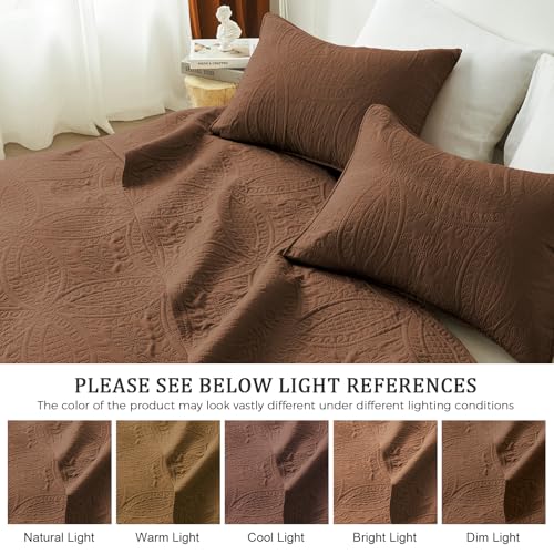 akkialla Full/Queen Quilt Bedding Set,Brown Ultrasonic Quilt Set,Lightweight Soft Bedspread Coverlet,Modern Style Coin Pattern Bed Cover for All Seasons,3 Piece(1 Quilt,1 Pillow Shams) akkialla