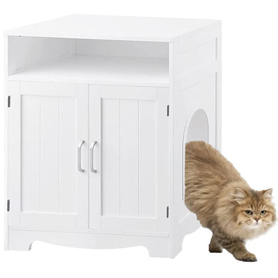 beeNbkks Cat Litter Box Furniture, Cat Washroom Hidden Litter Box Enclosure with 2 Entrances, Cat House Storage Nightstand, Wooden Pet Crate Furniture
