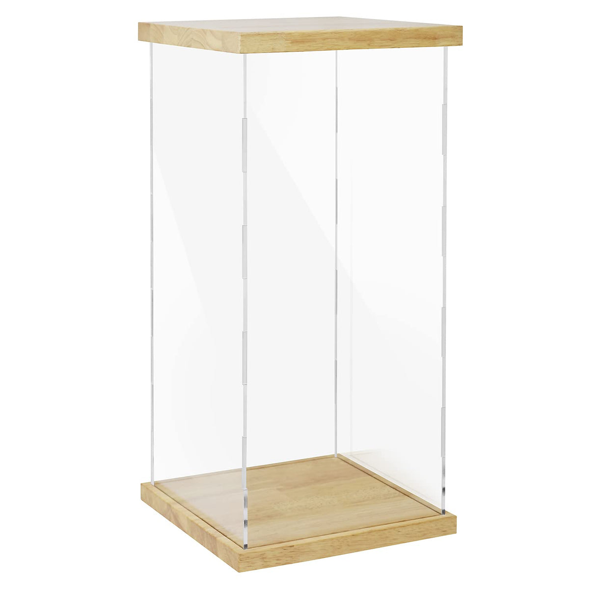 Clear Acrylic Display Case with Solid Butcherblock Base and Top for Trophy, Collectibles, Assemble Cube Display Box Stand Dust Proof Protection BenchPro