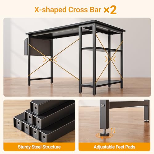 CubiCubi L Shaped Desk, 47 Inch Computer Desk with Reversible Storage Shelves Home Office Corner Desk Study Writing Table, Black CubiCubi