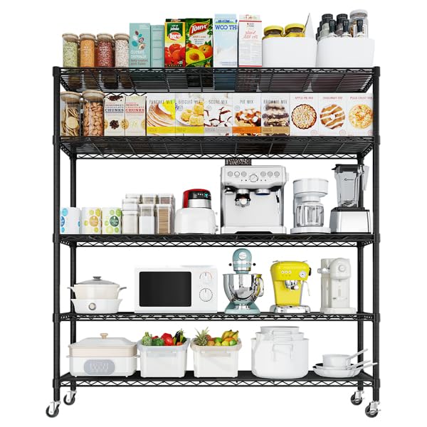 Orixforce Heavy Duty Wire Shelving Unit with Wheels – 5-Tier Adjustable Metal Storage Rack, NSF Certified Steel Shelves, 3125lbs Capacity Garage, Pantry, Commercial Shelving, 74" H x 59" W x 17.72" D Orixforce