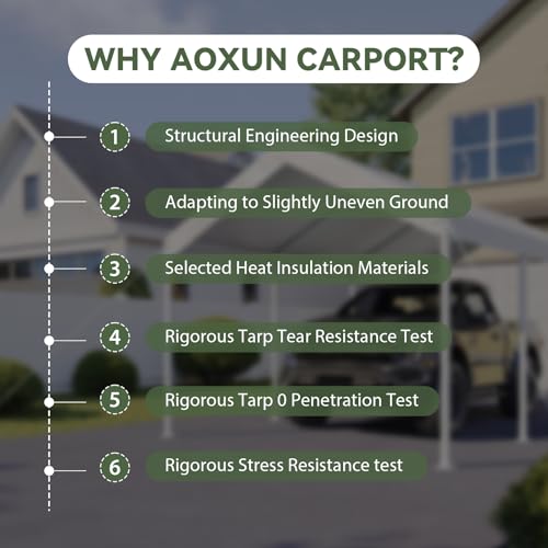 Aoxun 10x20 FT Carport Heavy Duty Car Canopy with Tarp & Wind Resistance Portable Garage Car Tent Outdoor Car Port with Tear Resistant Canopy, No Sidewall - Milky White Aoxun