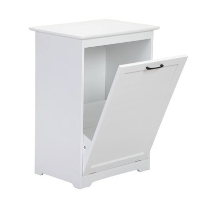 JAXPETY Tilt Out Trash Cabinet Kitchen Trash Can Holder Wood Laundry Hamper Recycling Trash Cabinet with Angle Adjustable Door, White