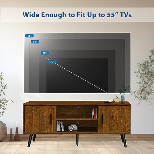 Lifetime Home Mid-Century Modern 45" TV Stand with 2 Side Doors Entertainment Center Console for Living Room Bedroom Office- Supports up to 55 Inch TV & 150 lbs Large Cabinet w/Shelves Lifetime Home