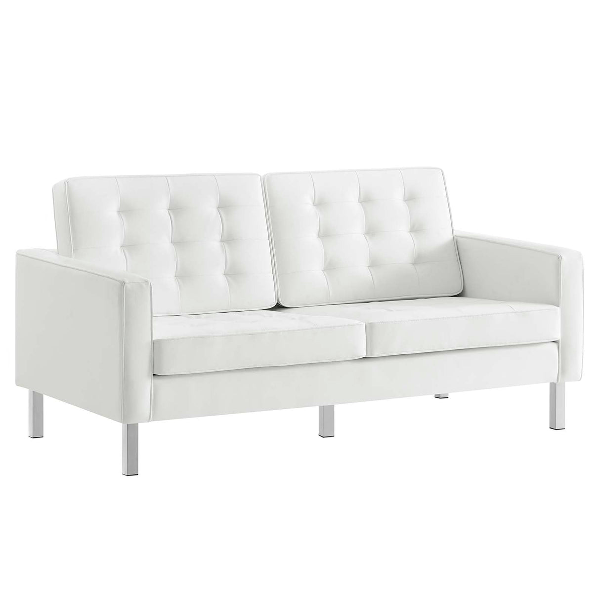 Modway Loft Tufted Button Faux Leather Upholstered Loveseat in Silver White Modway