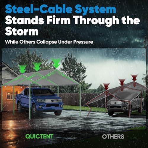 Quictent 10x15 ft Heavy Duty Car Canopy Galvanized Frame Carport Outdoor Party Tent Boat Shelter with 3 Reinforced Steel Cables - Grey Quictent