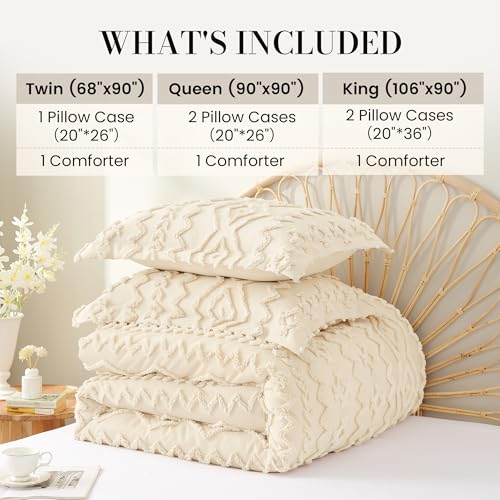 Amélie Home Boho Comforter Set, 2 Piece Bedding Set with 1 Pillow Case, Soft Microfiber Comforter with Hollow Fiber Fill, Lightweight All-Season Comforter for Farmhouse & Modern Bedroom, Twin, Beige Amélie Home