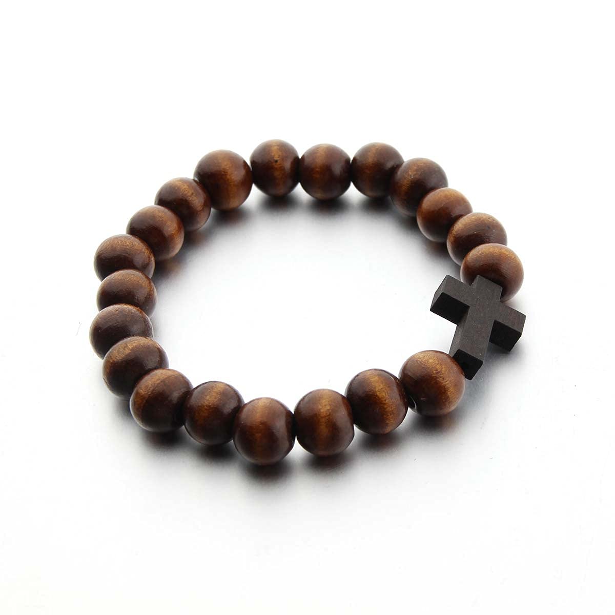 COLORFUL BLING Fashion Religious 10MM Wooden Beads Cross Bracelet for Men Women Faith Prayer Handmade Catholic Jewelry-dark COLORFUL BLING
