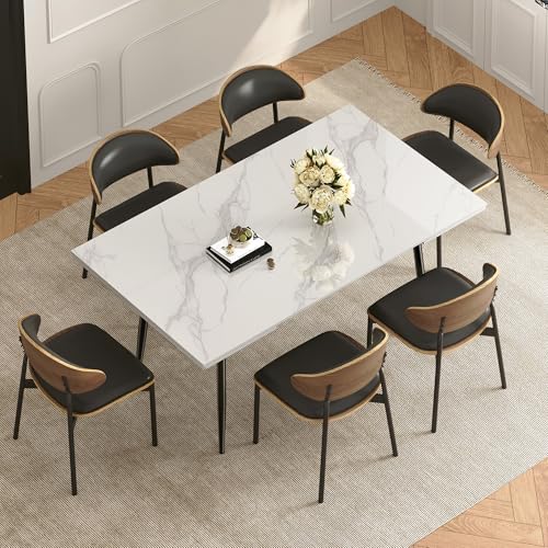 gaoyangjiaju 62.9"-94.4" Modern Extendable Dining Table for 6 to 10 Seats, Rectangular Sintered Stone Table with High Hardness and Easy Maintenance for Dining Room Family Gathering, White Top gaoyangjiaju