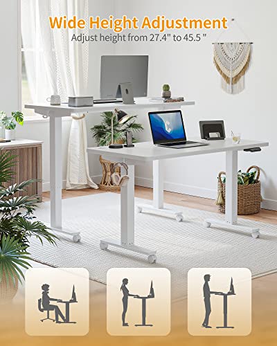 CubiCubi Electric Standing Desk, 55 x 24 Inches Height Adjustable Sit Stand Desk, Ergonomic Home Office Computer Workstation, White CubiCubi