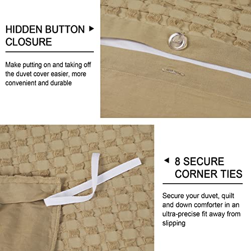 PHF 100% Cotton Waffle Duvet Cover Full, Ultra Soft Skin-Friendly Duvet Cover Set for All Season, Luxury Decorative Textured Comforter Cover with Pillow Shams Bedding Collection, 80"x90", Khaki PHF