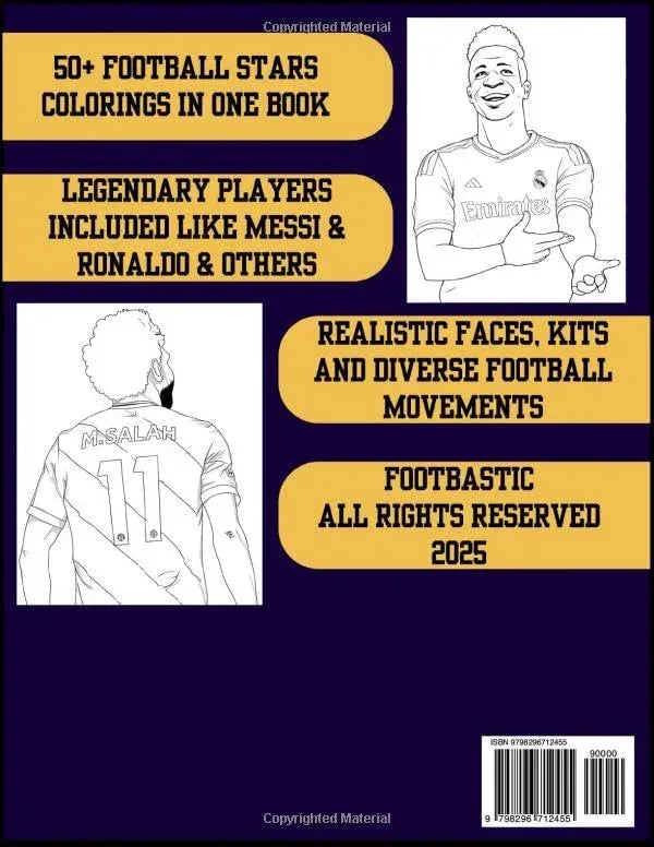 +50 Football Players Colouring Book: World soccer stars to color for kids 6 to 12 years old Majosta