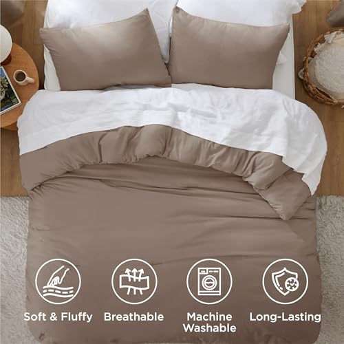 Bedsure Queen Comforter Set, Brown Soft Prewashed Bedding for All Seasons, 3 Pieces GentleSoft™ Bed Set, 1 Lightweight Comforter (90"x90") and 2 Pillowcases (20"x26") Bedsure