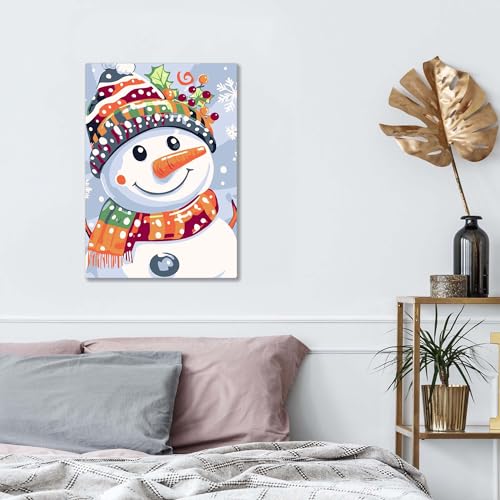 Bimkole Framed Paint by Numbers Kit for Adults Snowman, DIY Oil Painting Kit on Canvas with Paintbrushes and Acrylic Pigment, for Paint by Numbers for Beginner, for Home Wall Decor 8x12inch/20x30 cm Bimkole
