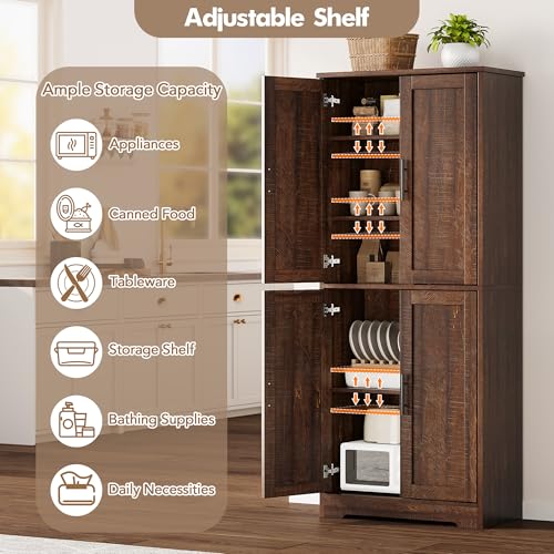 IDEALHOUSE Tall Kitchen Pantry Cabinet,70" Storage Cabinet with 4 Doors and 3 Adjustable Shelves, Freestanding Cupboard, Modern Storage Cabinet for Bathroom, Dining Room, Living Room IDEALHOUSE