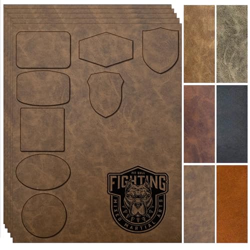 Laserable Leatherette Sheets with Heat Press Adhesive Backing Iron On Hat,Blank Faux Leather Patches for Laser Engraving,Engravable/Engraver Leather Material/Accessories(Rustic Brown-5 Large Pieces) TWIG
