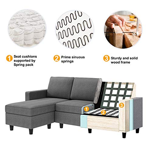 HONBAY Convertible Sectional Sofa, Convertible L Shaped Couch with Reversible Chaise, Sectional Couch for Small Space Apartment, Grey HONBAY