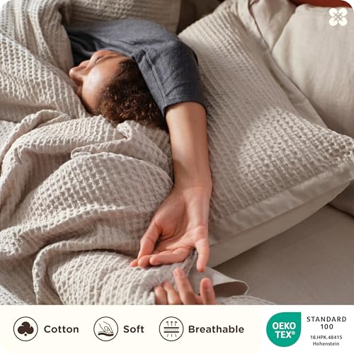 Bedsure Cotton Duvet Cover Queen - 100% Cotton Waffle Weave Linen Color Duvet Cover Queen Size, GentleSoft™ and Breathable Bedding Set for All Season, 3 Pieces, 90"x90" Bedsure