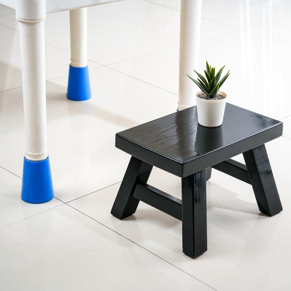 Small Stool Wooden Step Stool Footstool Solid Wood 8 inch for Kids Adults Plant Stand Fishing Stool (Black) XDSTOOL