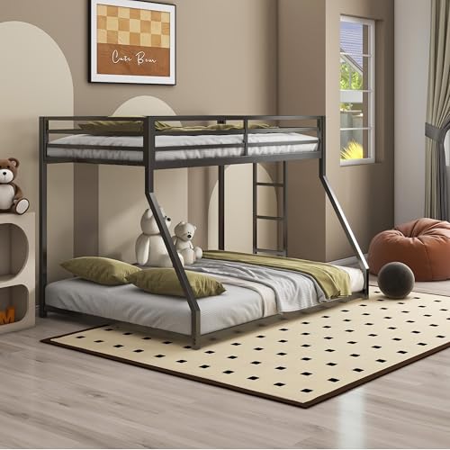 CFTEL Bunk Beds Twin Over Full Size, Metal Bunk Bed with Removable Ladder&Reinforced Guardrails for Kids&Adult, Bed Frame Twin Size (Black) CFTEL